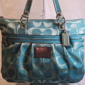 Coach Poppy Signature Glam Tote Aqua